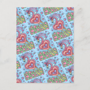 Cartes Pour Fêtes Annuelles Flamant rose ROSE CUPIDE ET COEURS DE VOL VALENTIN