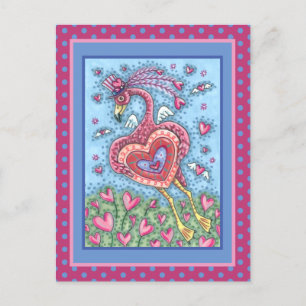 Cartes Pour Fêtes Annuelles Flamant rose ROSE CUPIDE ET COEURS DE VOL VALENTIN