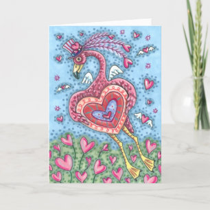 Cartes Pour Fêtes Annuelles Flamant rose ROSE CUPIDE ET COEURS DE VOL VALENTIN