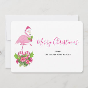 Cartes Pour Fêtes Annuelles Flamant rose rose en Santa Hat avec Sucre de canne