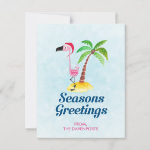 Cartes Pour Fêtes Annuelles Flamant rose rose Joyeuses Fêtes à Santa Hat