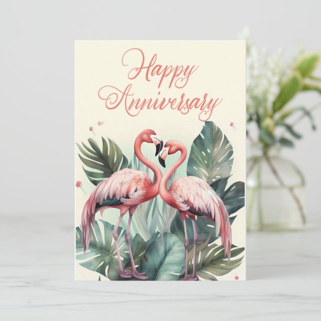 Cartes Pour Fêtes Annuelles Flamant rose rose Joyeux anniversaire (Debout devant)