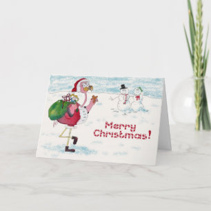Cartes Pour Fêtes Annuelles Flamant rose rose Joyeux Noël Snowman Père Noël Ca