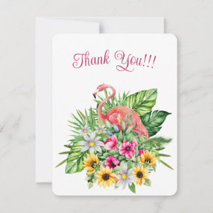 Cartes Pour Fêtes Annuelles Flamant rose rose mignon et fleurs tropicales