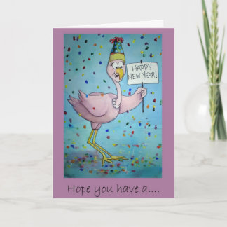 Cartes Pour Fêtes Annuelles Flamant rose rose Whimsical Drôle Peinture d'oisea