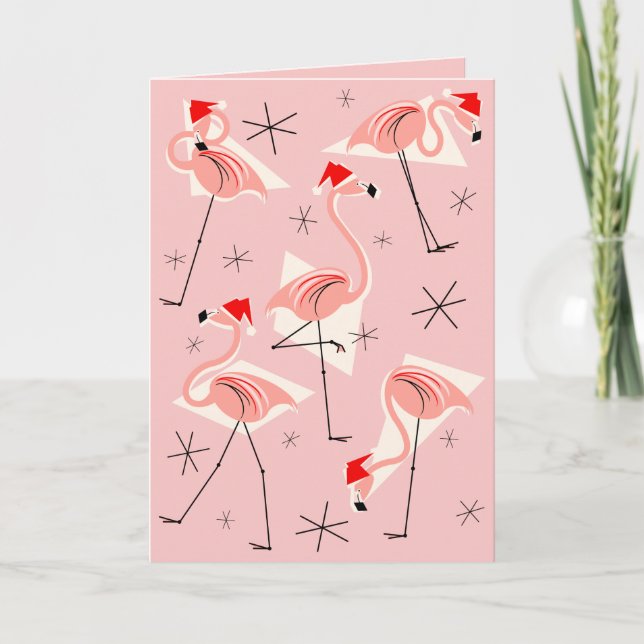 Cartes Pour Fêtes Annuelles Flamant rose Santas rose Joyeux Noël rose (Devant)