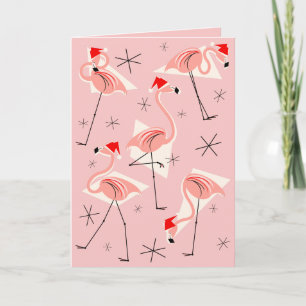 Cartes Pour Fêtes Annuelles Flamant rose Santas rose Joyeux Noël rose