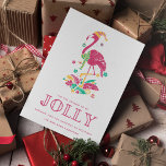 Cartes Pour Fêtes Annuelles Flamant rose tropical Florida Beach Noël<br><div class="desc">Carte de Noël Floride mignonne avec flamant rose de Noël "C'est la saison pour être joyeux" design. Customisé avec votre message court et vos noms. Cette carte de Noël de la plage de Floride revient à un design rose solide sur le dos.</div>