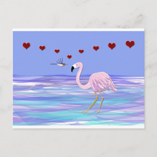 Cartes Pour Fêtes Annuelles Flamant rose Valentine Hummingbird (Devant)