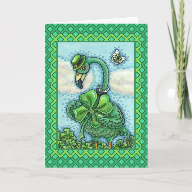 CARTES POUR FÊTES ANNUELLES FLAMANT ROSE VERT IRLANDAIS, HAPPY ST. PATRICK'S D (Devant)