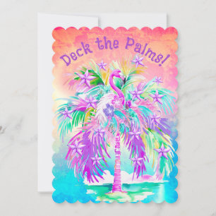 Cartes Pour Fêtes Annuelles Flamants roses arbre de Noël palmier personnalisé