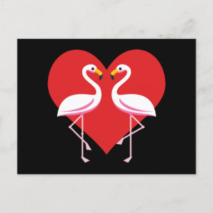 Cartes Pour Fêtes Annuelles Flamants roses blancs mignons rose avec coeur roug