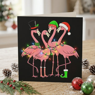 Cartes Pour Fêtes Annuelles Flamants roses de Noël amusants avec chapeaux de P