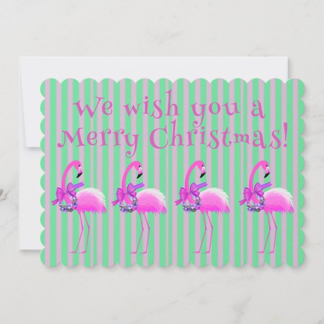 Cartes Pour Fêtes Annuelles Flamants roses de Noël rose blanc violet Personnal (Devant)