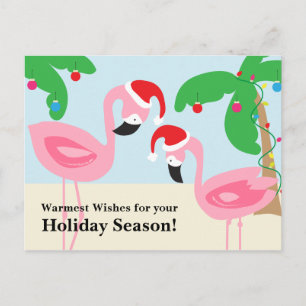 Cartes Pour Fêtes Annuelles Flamants roses de Noël Tropical Beach