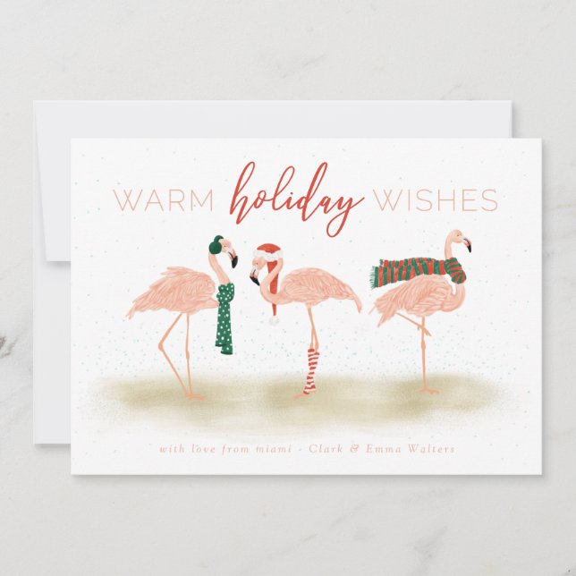 Cartes Pour Fêtes Annuelles Flamants roses de vacances chaleureux (Devant)