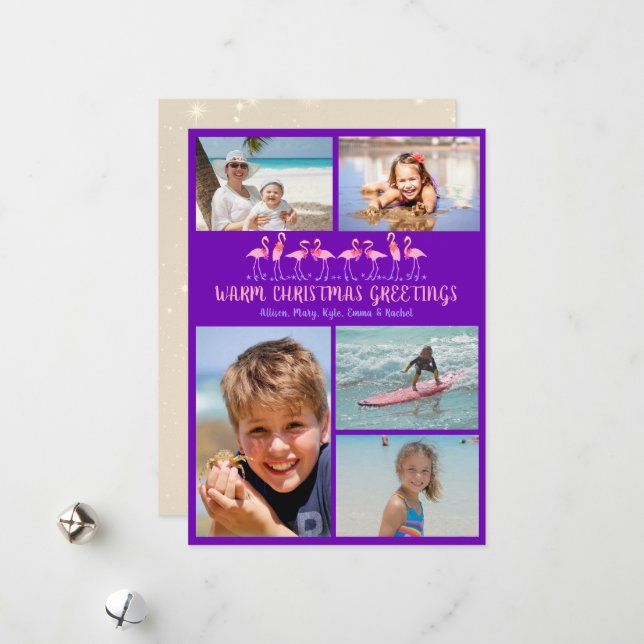 Cartes Pour Fêtes Annuelles Flamants roses de voeux de Noël chauds Photo Colla (Devant/Arrière en situation)