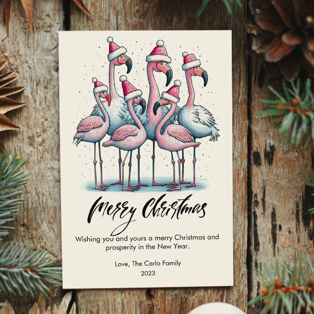 Cartes Pour Fêtes Annuelles Flamants Roses Modernes Noël Amour Des Animaux De  (Créateur téléchargé)