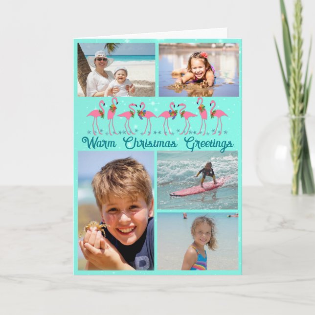 Cartes Pour Fêtes Annuelles Flamants roses Photo Collage Plié Noël (Devant)