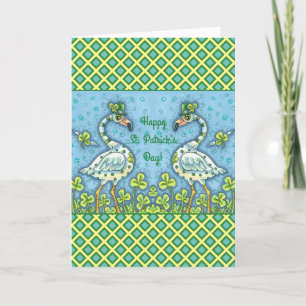 CARTES POUR FÊTES ANNUELLES FLAMANTS ROSES POLKA DOT VERT, FUNNY ST. JOUR DE P