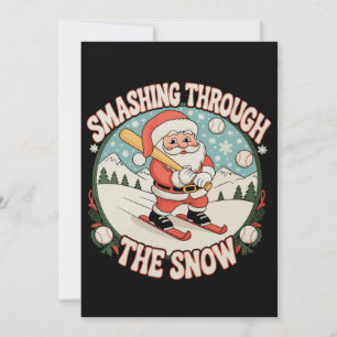 Cartes Pour Fêtes Annuelles Flambant À Travers Le Baseball De Neige Père Noël