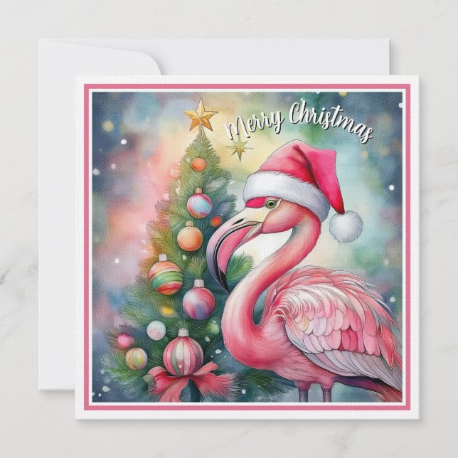 Cartes Pour Fêtes Annuelles Flamingo Christmas watercolor flat card (Devant)