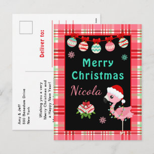 Cartes Pour Fêtes Annuelles Flamingo de Fête Joyeux Noël avec nom