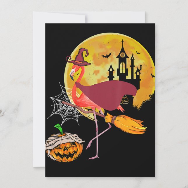 Cartes Pour Fêtes Annuelles Flamingo | Flamingo à balai Citrouille Halloween (Devant)