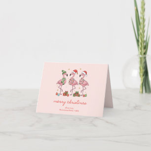 Cartes Pour Fêtes Annuelles Flamingo Noël Tropical Rose Plié Vierge