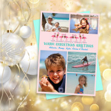 Flamingos Tropical Christmas Photo Collage Pink