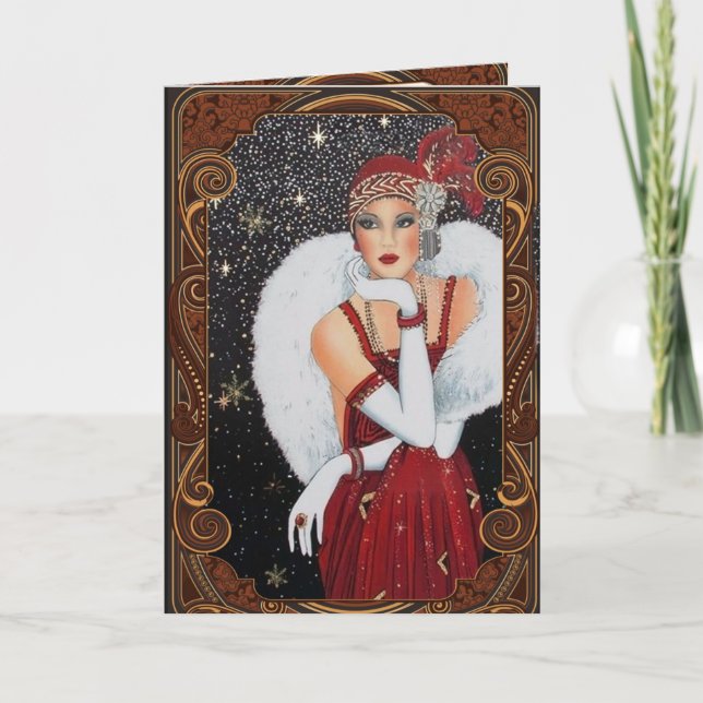 Cartes Pour Fêtes Annuelles Flamme de Noël Fille étoilée ciel de nuit (Devant)