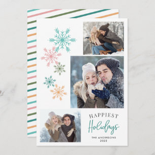 Cartes Pour Fêtes Annuelles Flammes de neige colorées Photo Turquoise Joyeuses