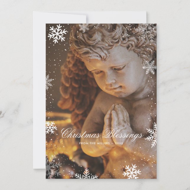 Cartes Pour Fêtes Annuelles Flammes de neige de l'ange chrétien religieux Noël (Devant)