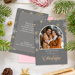 Cartes Pour Fêtes Annuelles Flammes de neige d'hiver modernes Photo Noël gris