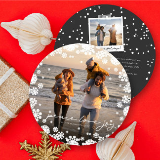 Cartes Pour Fêtes Annuelles Flammes de neige d'hiver Peace Love Joy Elegant Ph