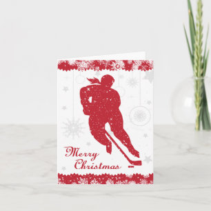 Cartes Pour Fêtes Annuelles Flammes de neige rouge femmes de hockey de Noël