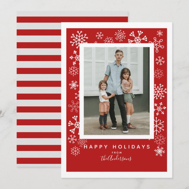 Cartes Pour Fêtes Annuelles Flammes de neige sur une photo rouge Noël (Devant / Derrière)