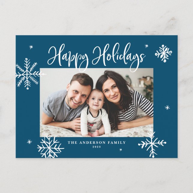 Cartes Pour Fêtes Annuelles Flammes de neige Whimsical Blue Happy Holidays Pho (Devant)