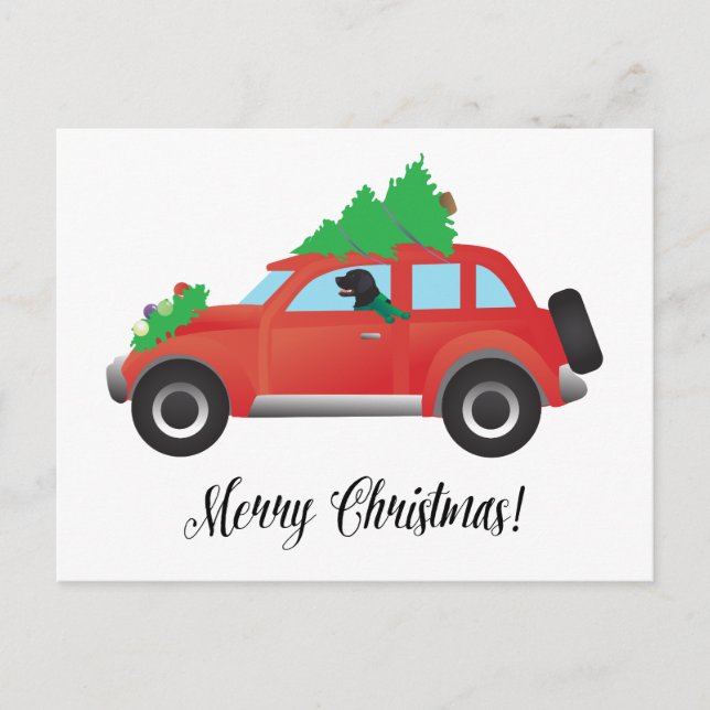 Cartes Pour Fêtes Annuelles Flat-Coated Retriever Dog Driving Christmas Car (Devant)