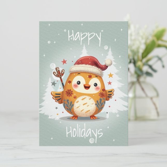 Cartes Pour Fêtes Annuelles Flat Holiday Card in Scandinavian Folk Art Style (Debout devant)