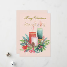 Flat Holiday Card - Watercolour Christmas candles