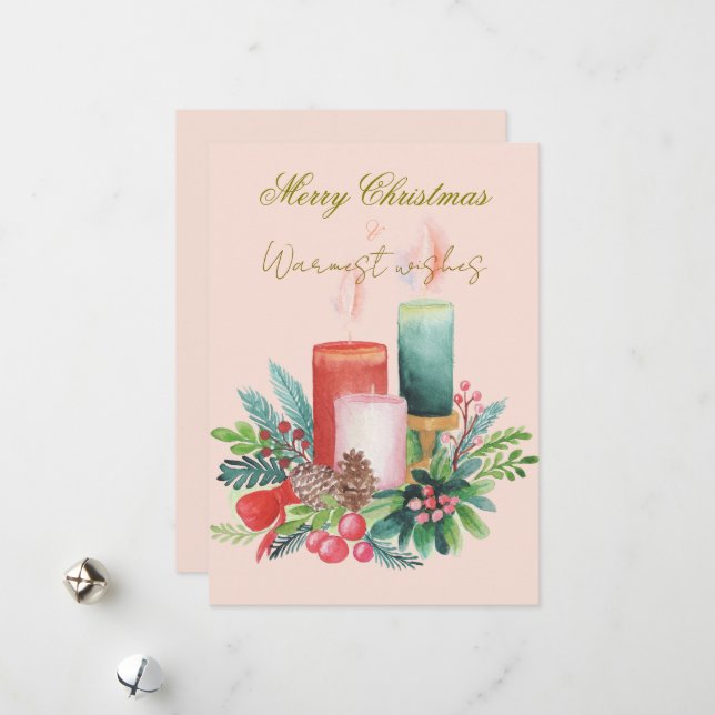 Cartes Pour Fêtes Annuelles Flat Holiday Card - Watercolour Christmas candles (Devant/Arrière en situation)