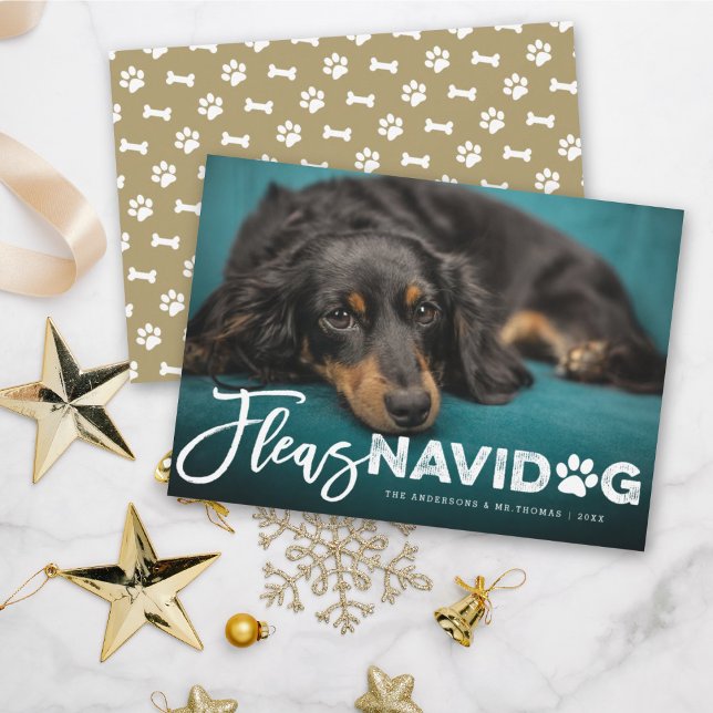 Cartes Pour Fêtes Annuelles Fleas Navidog Empreinte de patte Amoureux des chie (Créateur téléchargé)