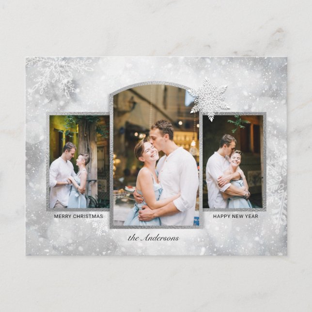 Cartes Pour Fêtes Annuelles Fléaux de neige en argent brillant magique 3 photo (Devant)