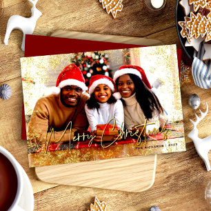 Cartes Pour Fêtes Annuelles Flèche de neige dorée Joyeux Noël rouge