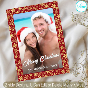 Cartes Pour Fêtes Annuelles Flèche-neige Photo personnalisée Noël Rouge 2 Côté