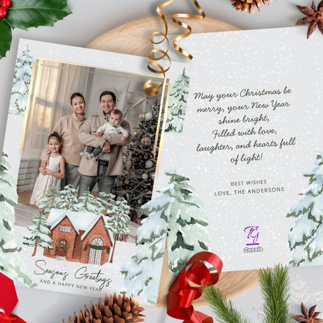 Cartes Pour Fêtes Annuelles Flèches de neige Famille Photo Scandi Pine Arbre d (Créateur téléchargé)