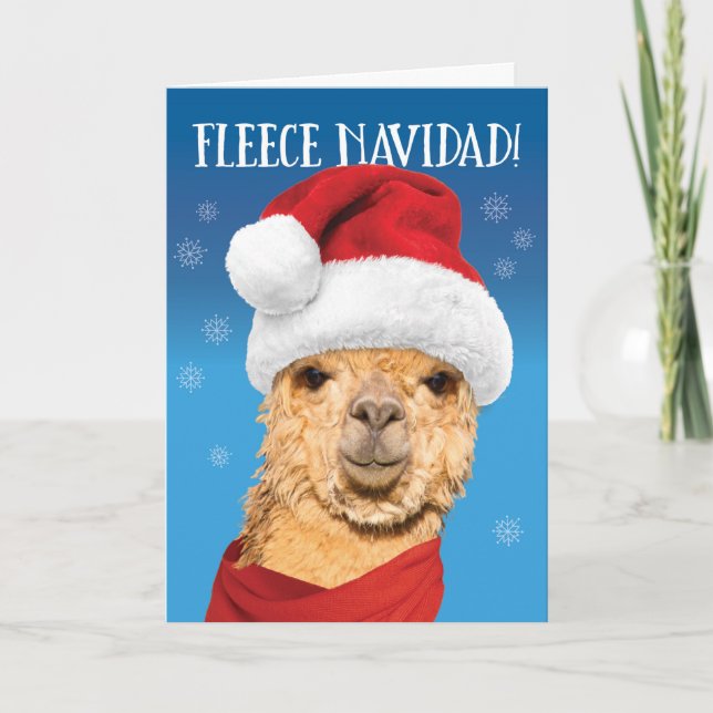 Cartes Pour Fêtes Annuelles Fleece Navidad Cute Alpaca à Santa Hat Noël (Devant)