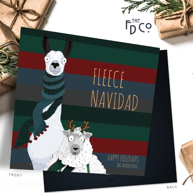 Cartes Pour Fêtes Annuelles Fleece Navidad | Llama & Mouton Funny Pun (Créateur téléchargé)