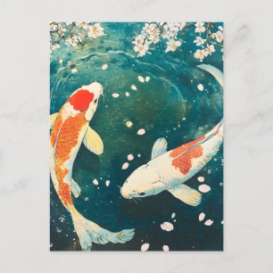 Cartes Pour Fêtes Annuelles Fleur de cerisier pastel Koi de printemps